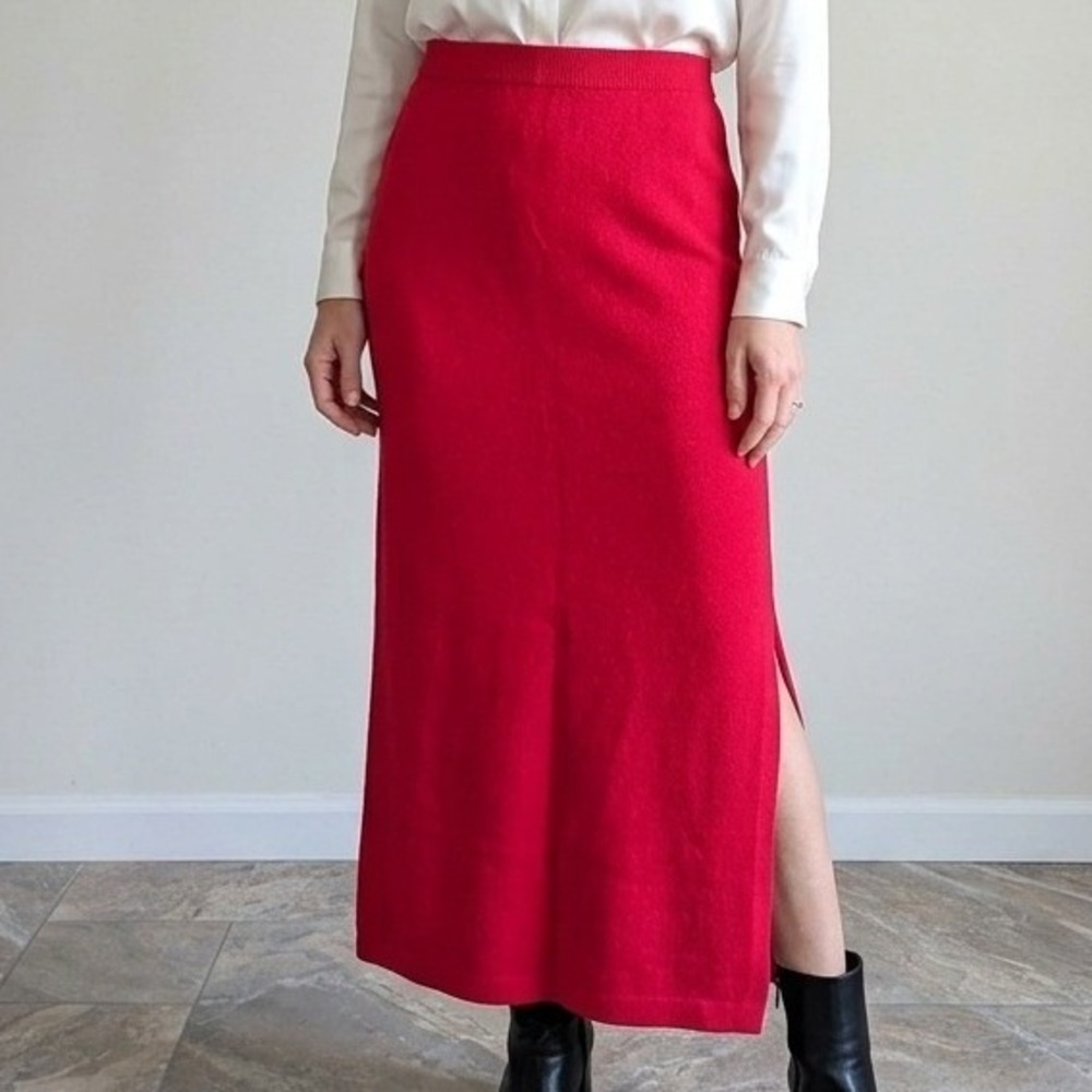Vintage St. John Evening Marie Gray Red Santana Knit Maxi Skirt Side Slit Size L